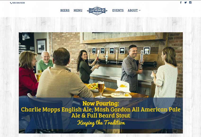A screenshot of the Leatherhead Brewing Company home page
