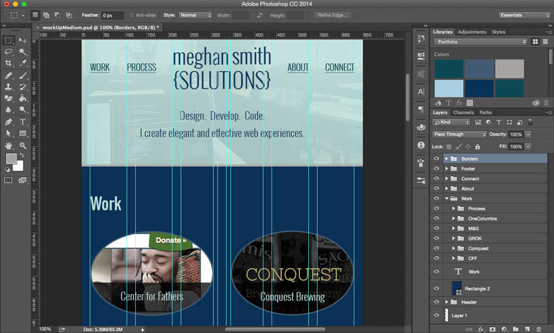 A screenshot of the mock-up for this site in Photoshop