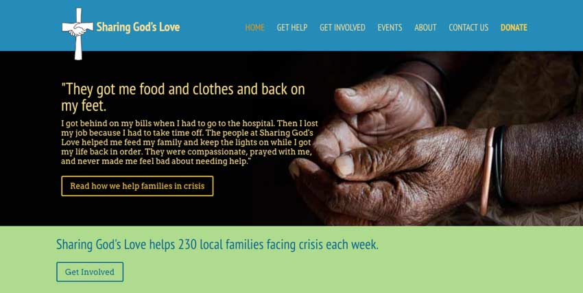 A screenshot of the Sharing God's Love website